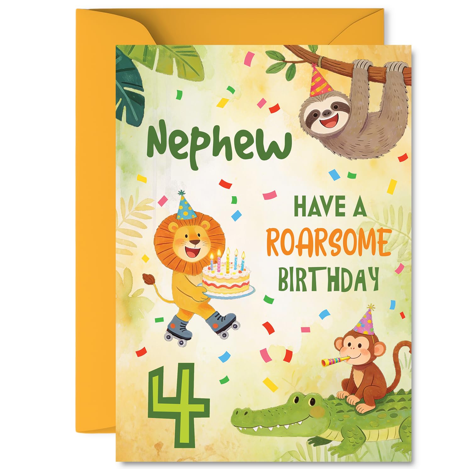 Playful 4th Birthday Card for Nephew, Roarsome Animal Party Vibes