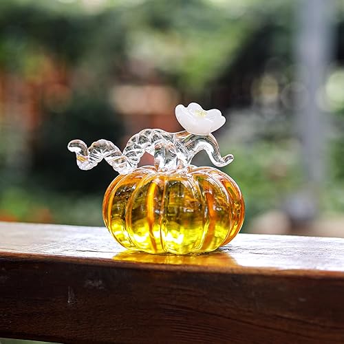 Miniatura 5 de LONGWIN Figuras de calabaza de vidrio soplado a mano, pisapapeles, 2.9 pulgadas, decoración de calabaza falsa de Halloween, decoración de cosecha de