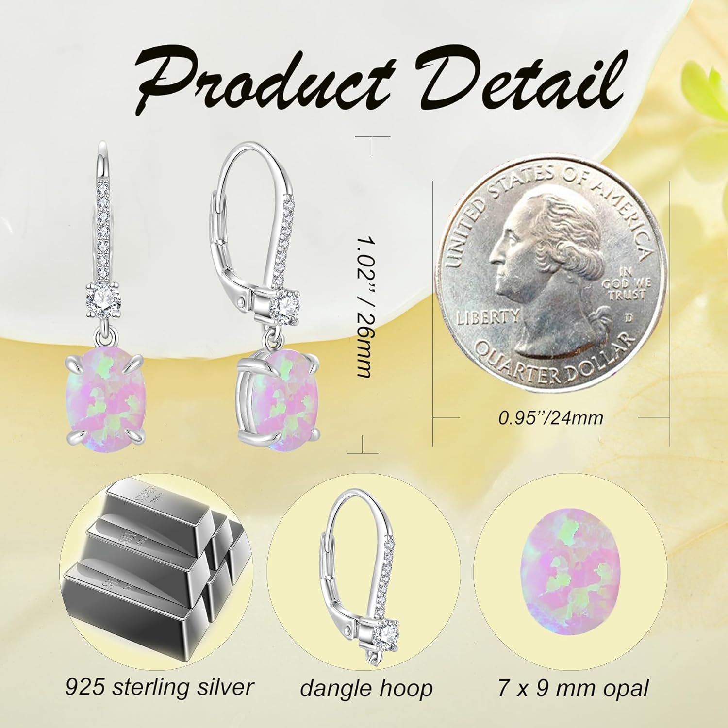 925 Sterling Silver Created Opal Lever Back Earrings Oval Cut Dangle Drop Earrings for Women Jewelry for Her Mothers Day Christmas