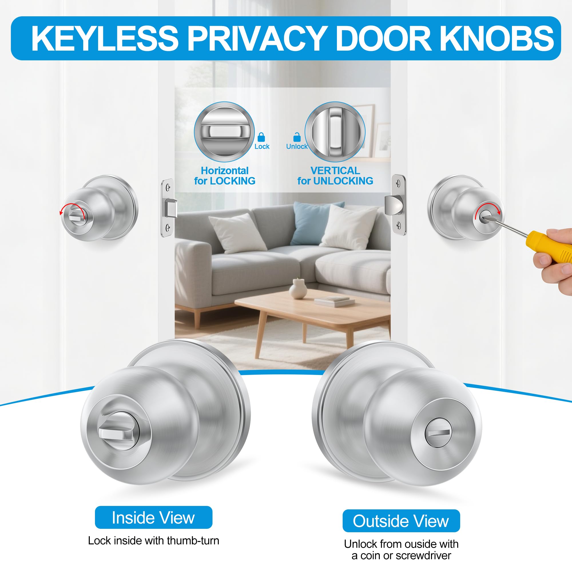 Privacy Door Knobs - Satin Nickel Locks -3