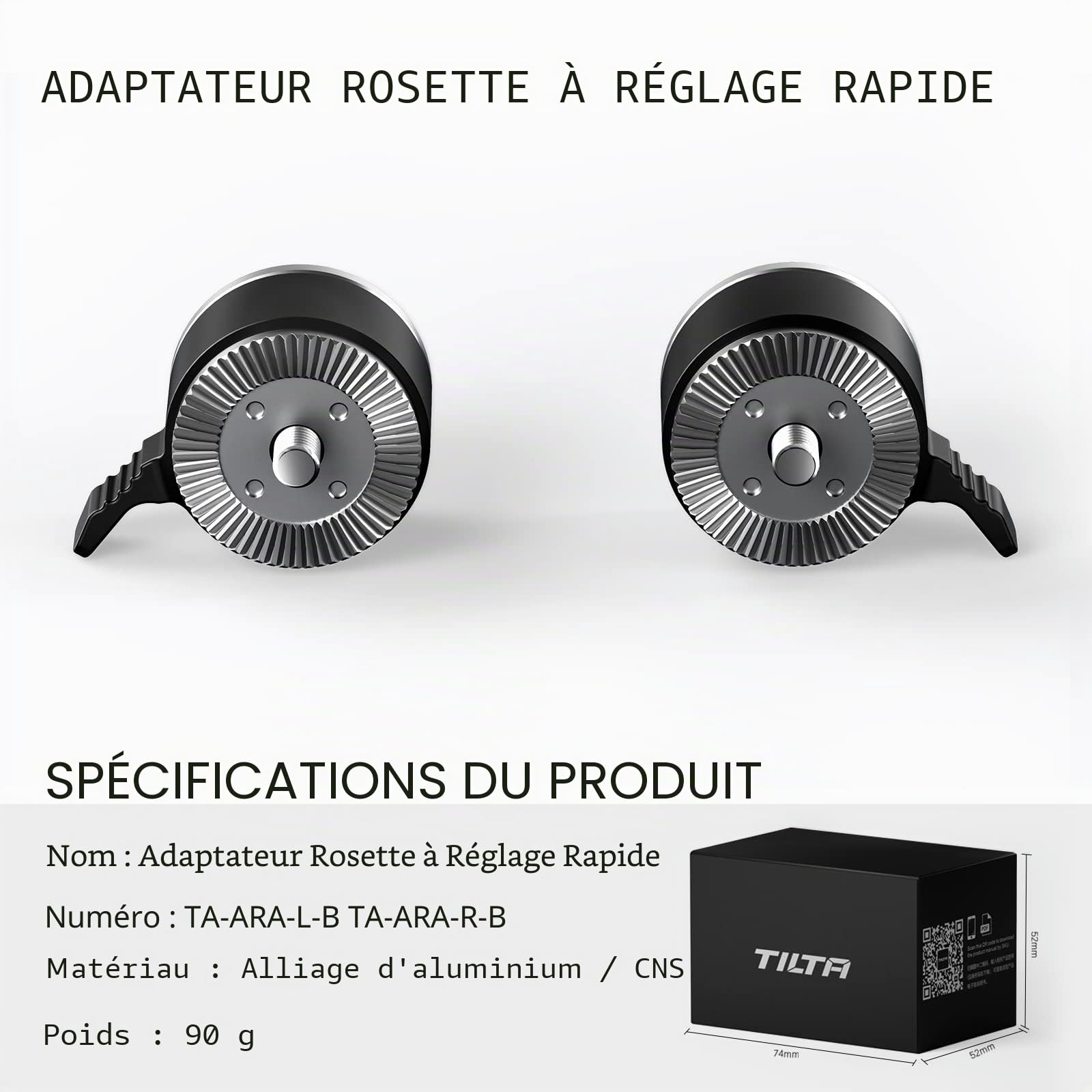 Tilta Adaptateur de Rosette à réglage Rapide Kit de Tournage Compatible avec Tilta Lightweight Shoulder Rig, RS2/RS3 Pro Gimbal - Noir（One Pair） TA-Ara-P-B