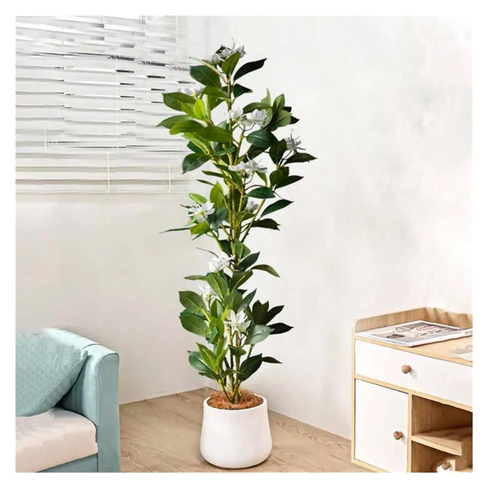 Pianta Finta Cadente 80/120 cm Ficus Artificiale Tropicale Grandi Piante di Banyan Violino di Plastica Ramo di Albero di Fico Finto Albero di Magnolia(80cm and 120cm White)
