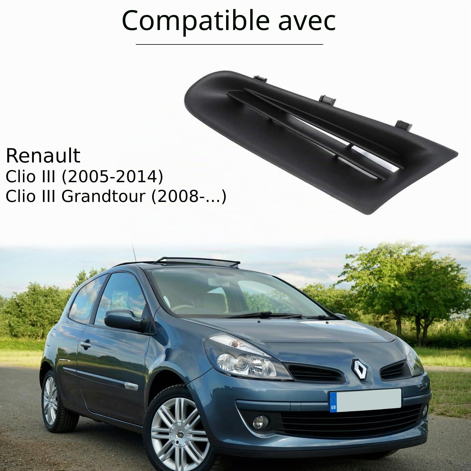 Twowinds - Grille Pare-chocs Compatible avec Renault Clio 3 (2005-2014) - Pare-chocs Avant Gauche (côté conducteur) - 77010208684