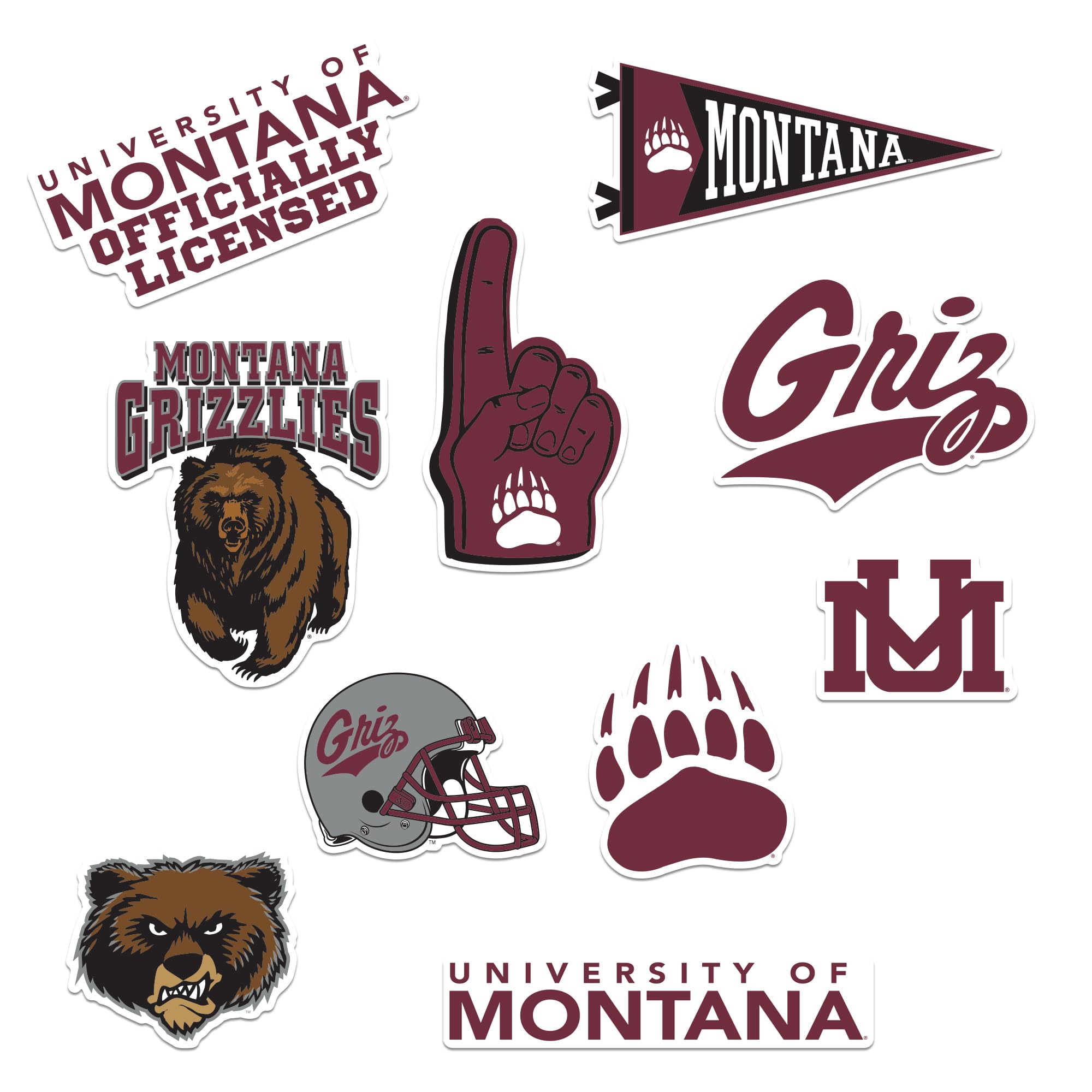 University of Montana 9ct Vinyl L Deluxe Stickers, Indoor/Outdoor, Set of 9