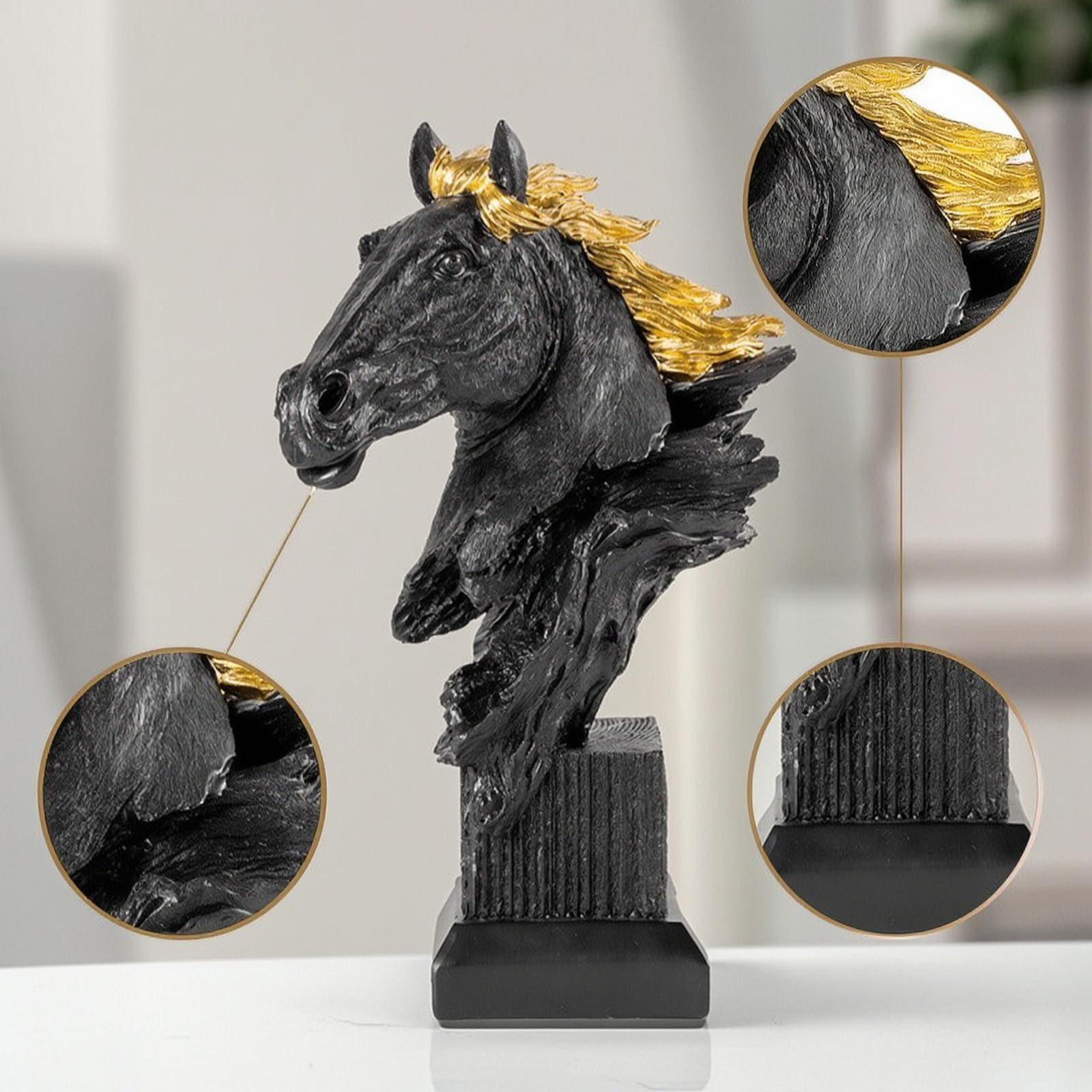 Figura corativa Caballo con Diseño Artístico y Base Estable Resina Sintética para Estante Escritorio Repisa Acuado para Amantes Animales Coleccionistas