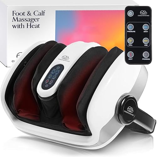 Cloud Massage Shiatsu Foot Massager with Heat, Standard Size, White | Deep Kneading & Compression, Adjustable Intensity, Multi-Mode Leg and Foot Massager with Remote Control, Anti-Slip Base