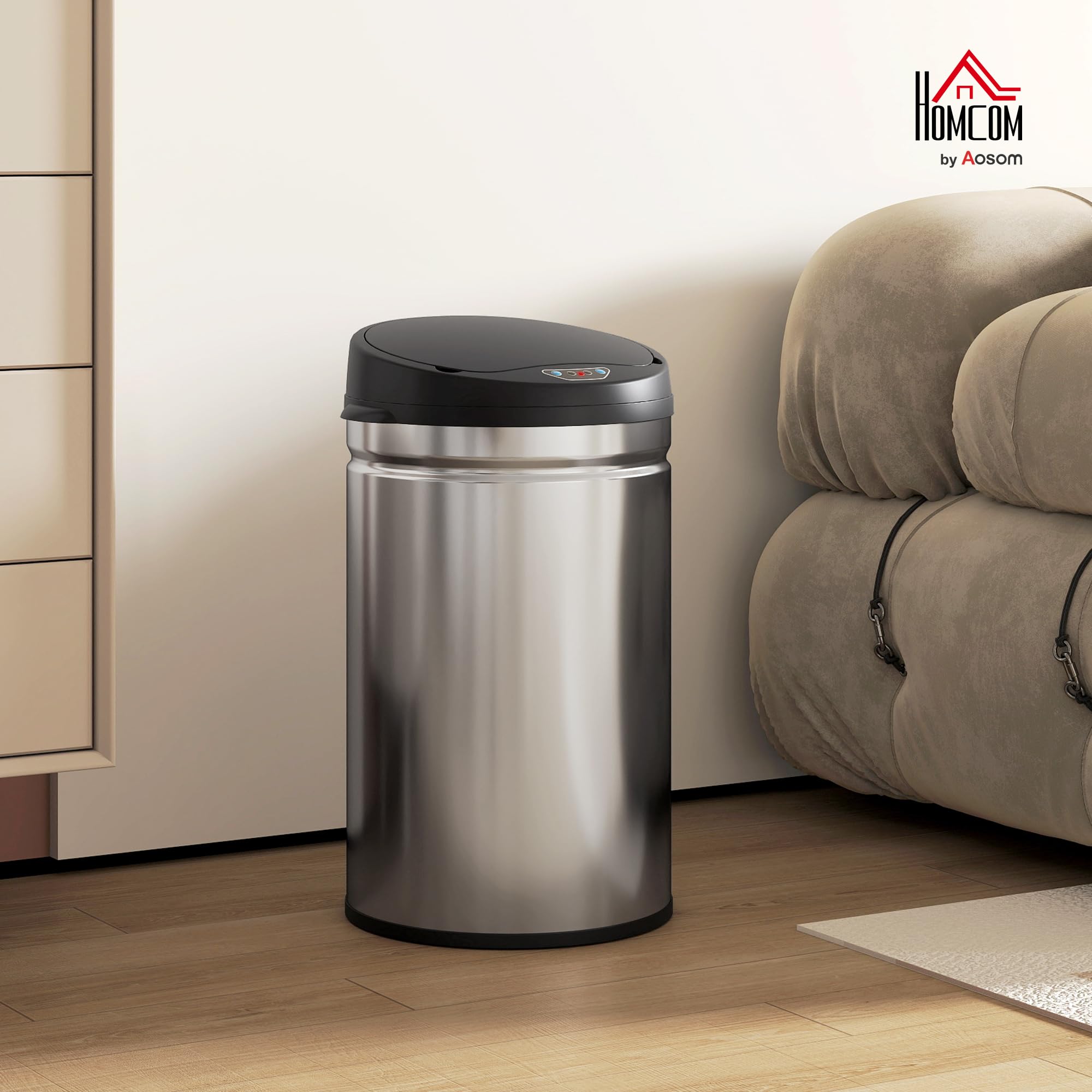 HOMCOM Poubelle de cuisine automatique 30L en acier inoxydable, couvercle à fermeture en douceur, poubelle à capteur de mouvement sans contact, résistant aux empreintes digitales, argent