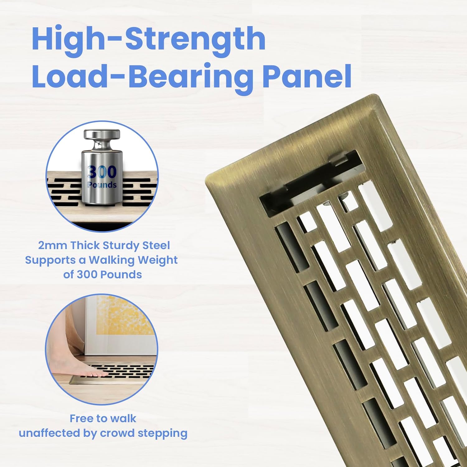 Howeall 2x12 Inches Heavy Duty Walkable Floor Register - Easy Adjust Air Supply Lever Decorative Floor Vent Covers - Boston Design Vent Covers for Home - Antique Brass image 2