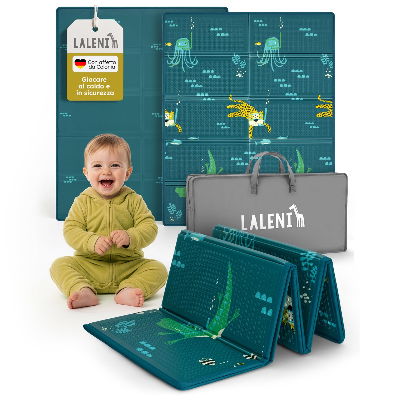 Laleni tappeto gioco bambini pieghevole 120x150x1cm - tappeto bambini impermeabile - tappeto gioco neonato isolante - morbido e protegge dal freddo del pavimento outdoor e indoor - design animali