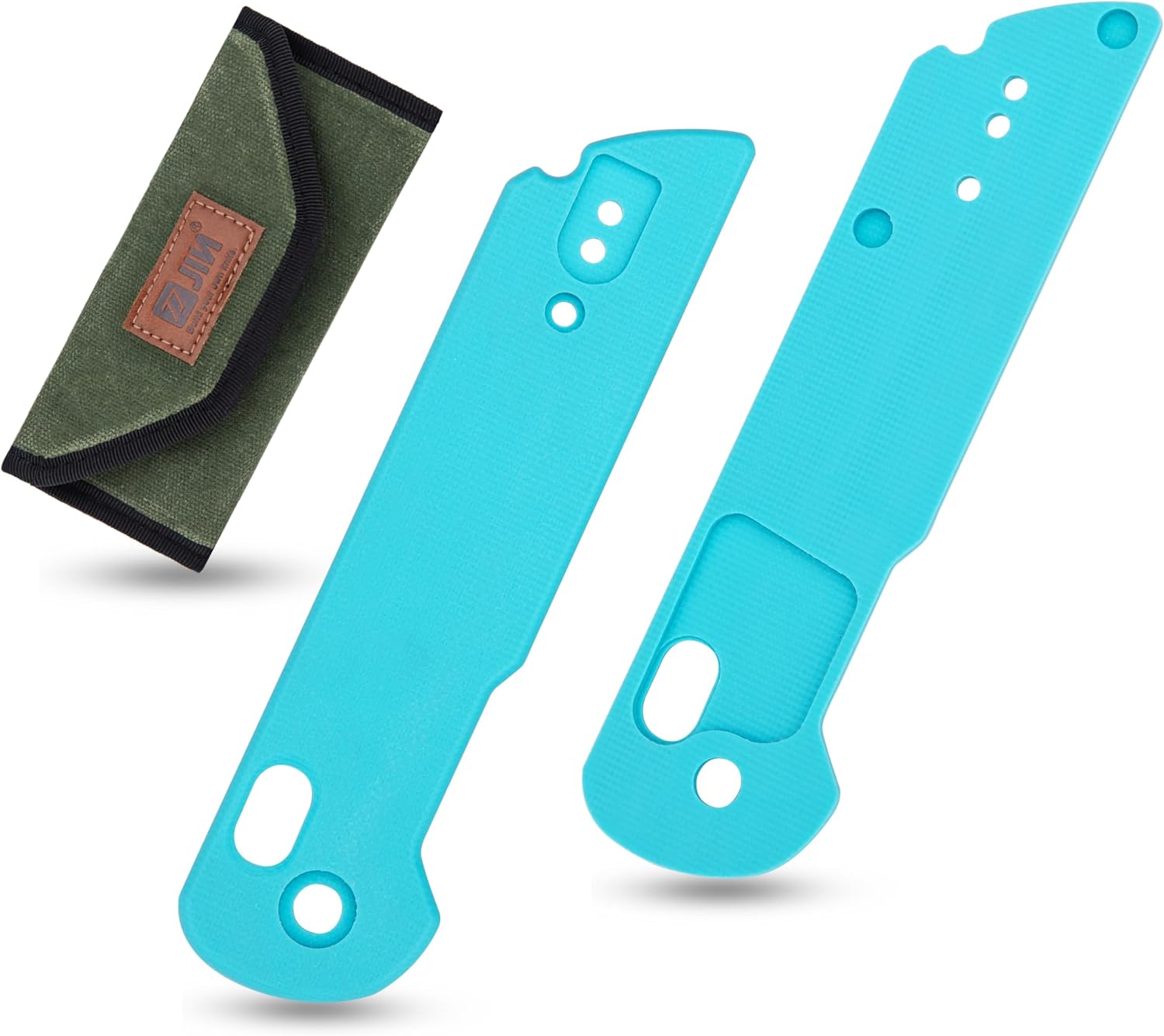 JIN Blue G10 Handle Scales Ranger Pocket Knife, Lightweight Strong Grip, DIY Swapping Parts Ranger Drop or Wharnie (Scales Only), EDC Pouch Included