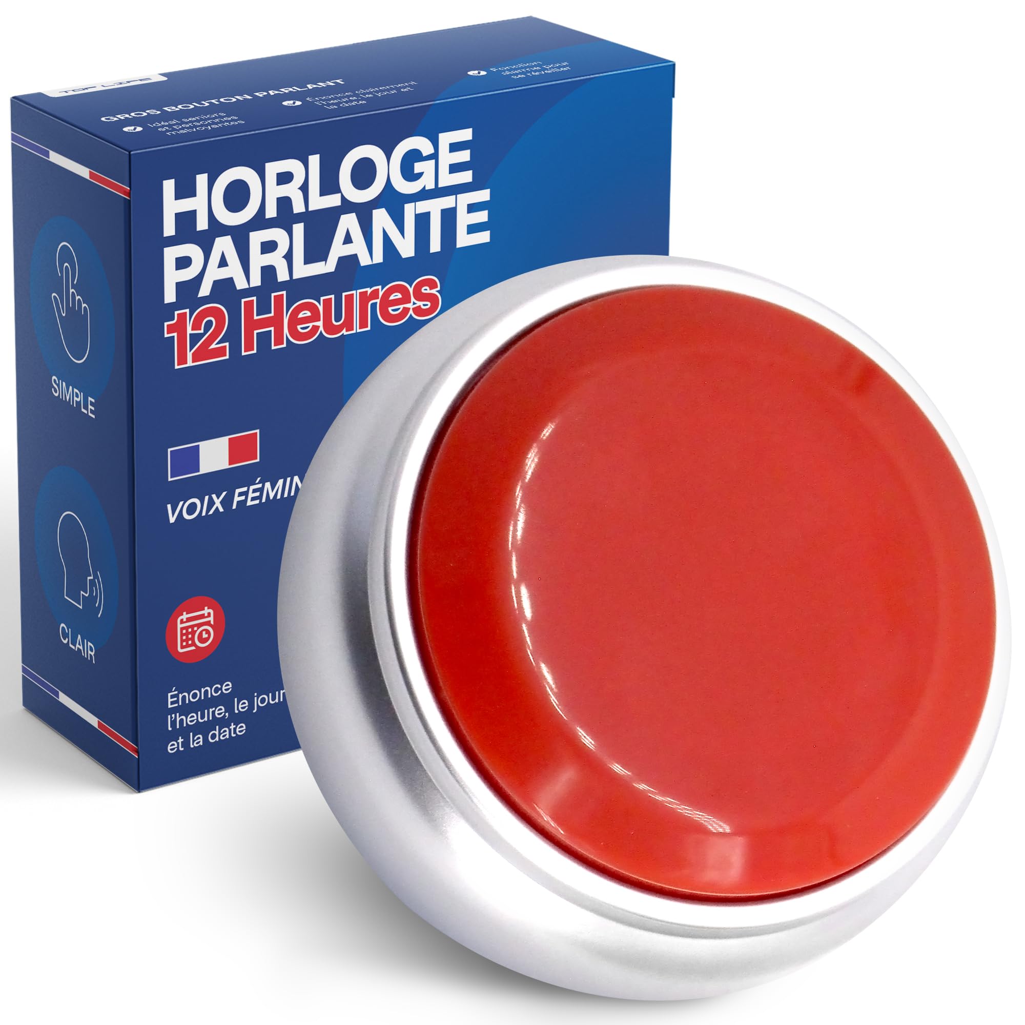 Horloge Parlante pour Malvoyant Format 12 Heures - Plus Facile à Comprendre | Réveil Parlant pour Personne Agées, Alzheimer - Réveil Haute Visibilité, Voix Française - Cadeau pour Personne Aveugle