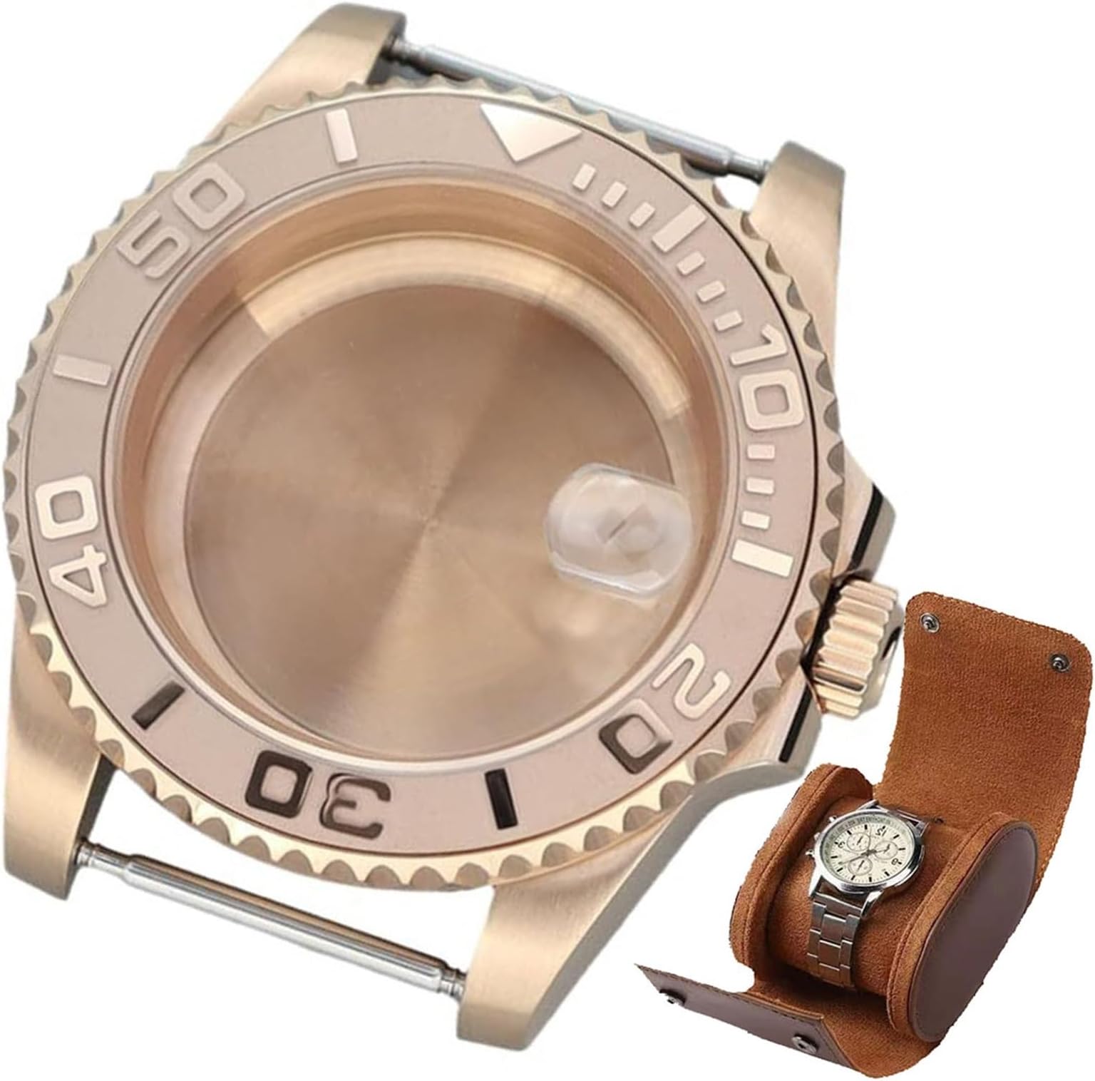40mm Rose Gold NH35 Case with Men's Watch Box, 30ATM Sapphire Crystal Glass, Compatible with 8215 8205 Dive Cases,The Gift for Men-Solid Bottom Cove