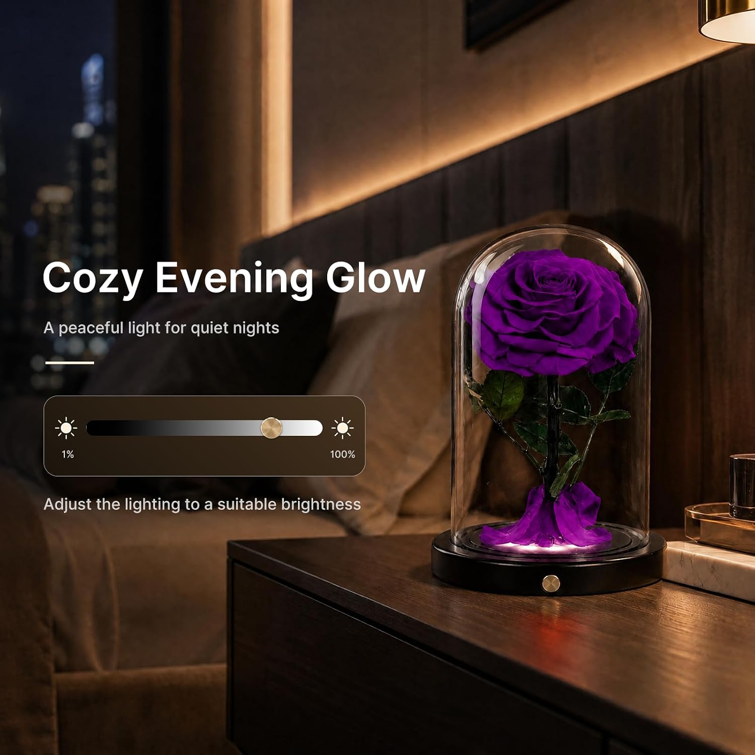 Lian Preserved Rose Bedside Lamp Gifts for Women Forever Flowers in Glass