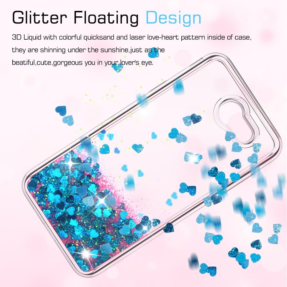 LeYi Galaxy J3 Prime/J3 Eclipse/J3 Emerge/J3 Mission/J3 Luna Pro/Express Prime 2/Amp Prime 2/Sol 2 Glitter Case with HD Screen Protector, Girls Women Clear Liquid Case for Samsung J3 2017 ZX Blue