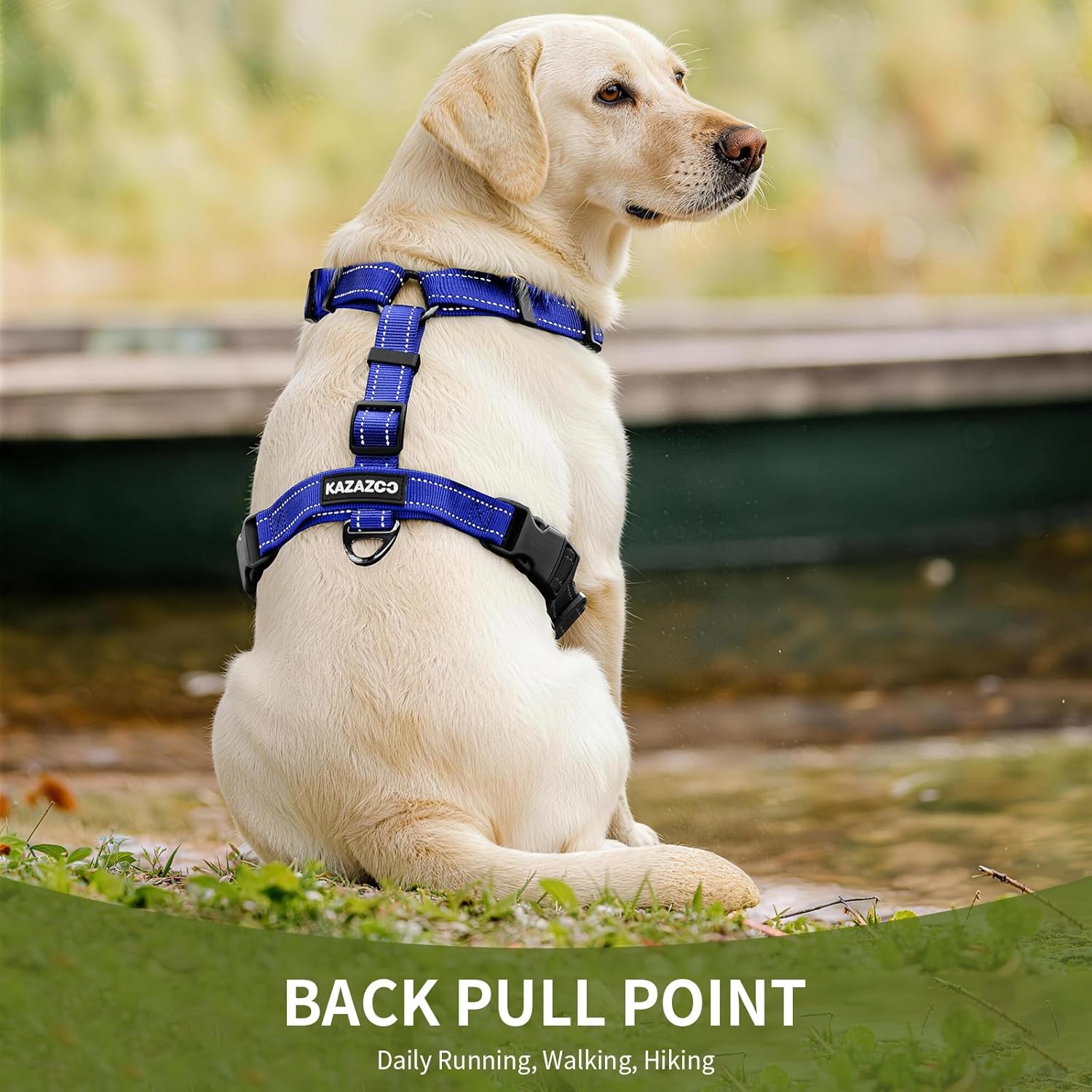 Dog Harness,Adjustable No Pull Dog Harness,Y-Shaped Design,Buckle-Neck Balance Harness with Reflective, Ideal for Dog Training Hiking, Easy Walk Harness,Durable High-Tensile Nylon-Blue-L
