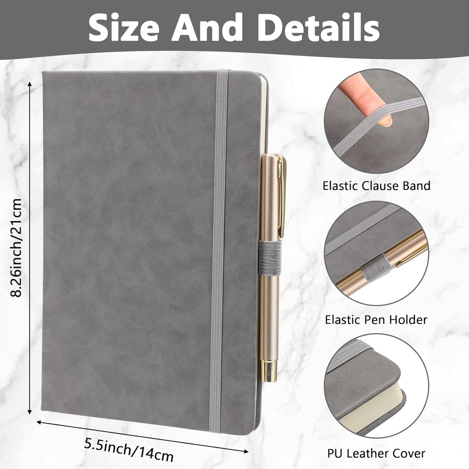 Laumoi 28 Pack PU Leather Lined Notebook Journal Bulk A5 Hardcover Journaling Notebook Wide Ruled 5.5 x 8.2 Inch Journal with Pen Holder for School Business Work Writing(Grey,Simple)