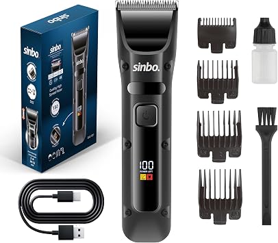 Beard Trimmer for Men Hair Clippers, Professional Stainless Steel Blade Electric Razor, LCD Display Cordless Hair Trimmer with 4 Guide Combs, 3 6 10 13 mm Cutting Length