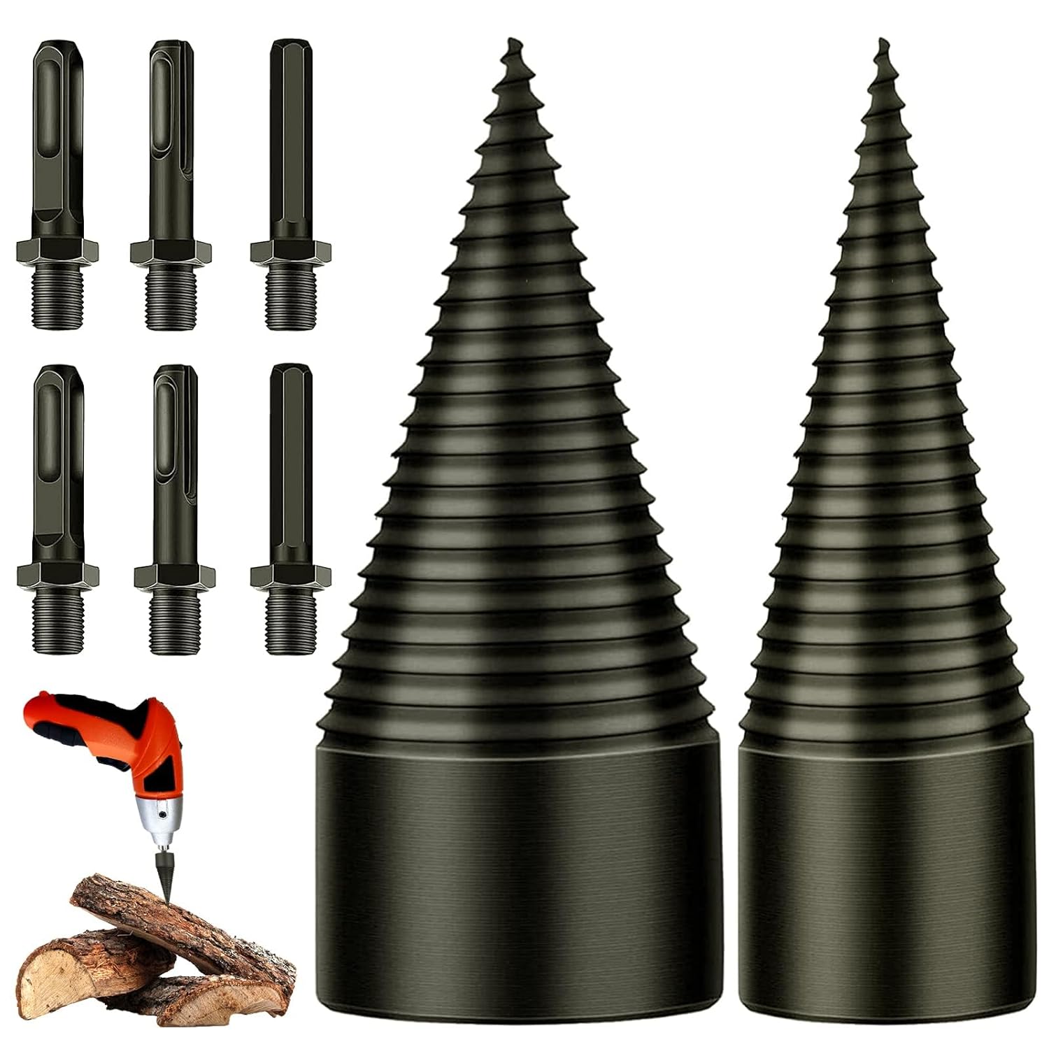 Foret à Bois pour Fendre du Bois, 32mm+42mm Fendeur de Buche, Foret Conique avec 6 Poignées pour Perceuse Électrique