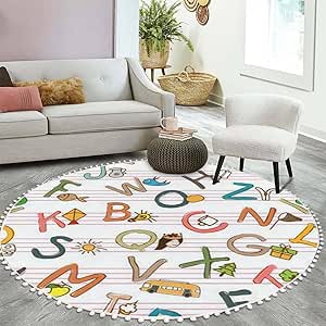 Amazon.com: Boho Round Rug Colorful English Letters Alphabets Alphabet ...