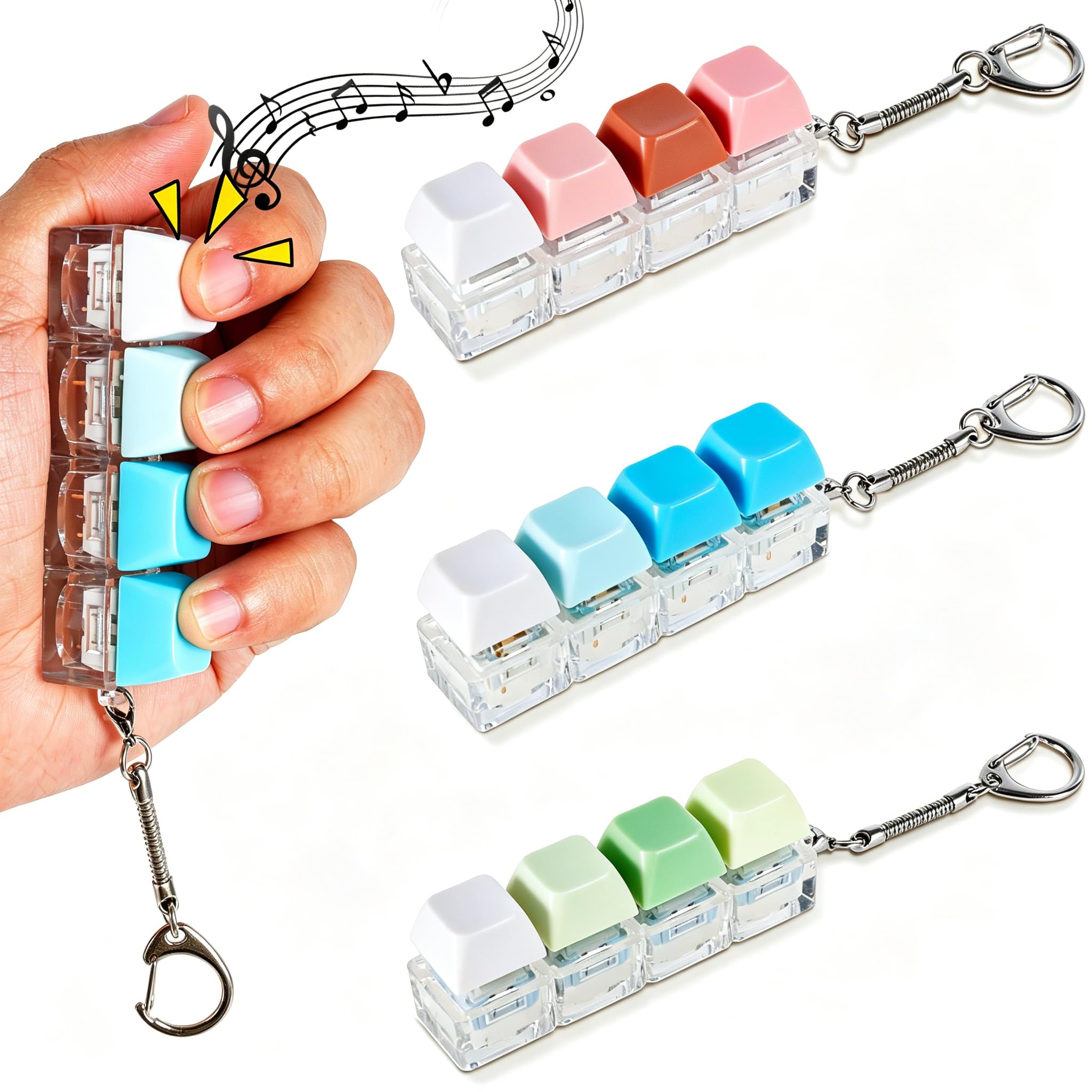 Tcwhniev 3 Pcs Mechanical Keyboard Fidget Toy, Crisp Creamy and Silent Stress Relief Clicker Keychain for Adult Stress Relief, Silent Keyboard Clicker Toy for Office Focus, Calm & Anxiety Relief Gift