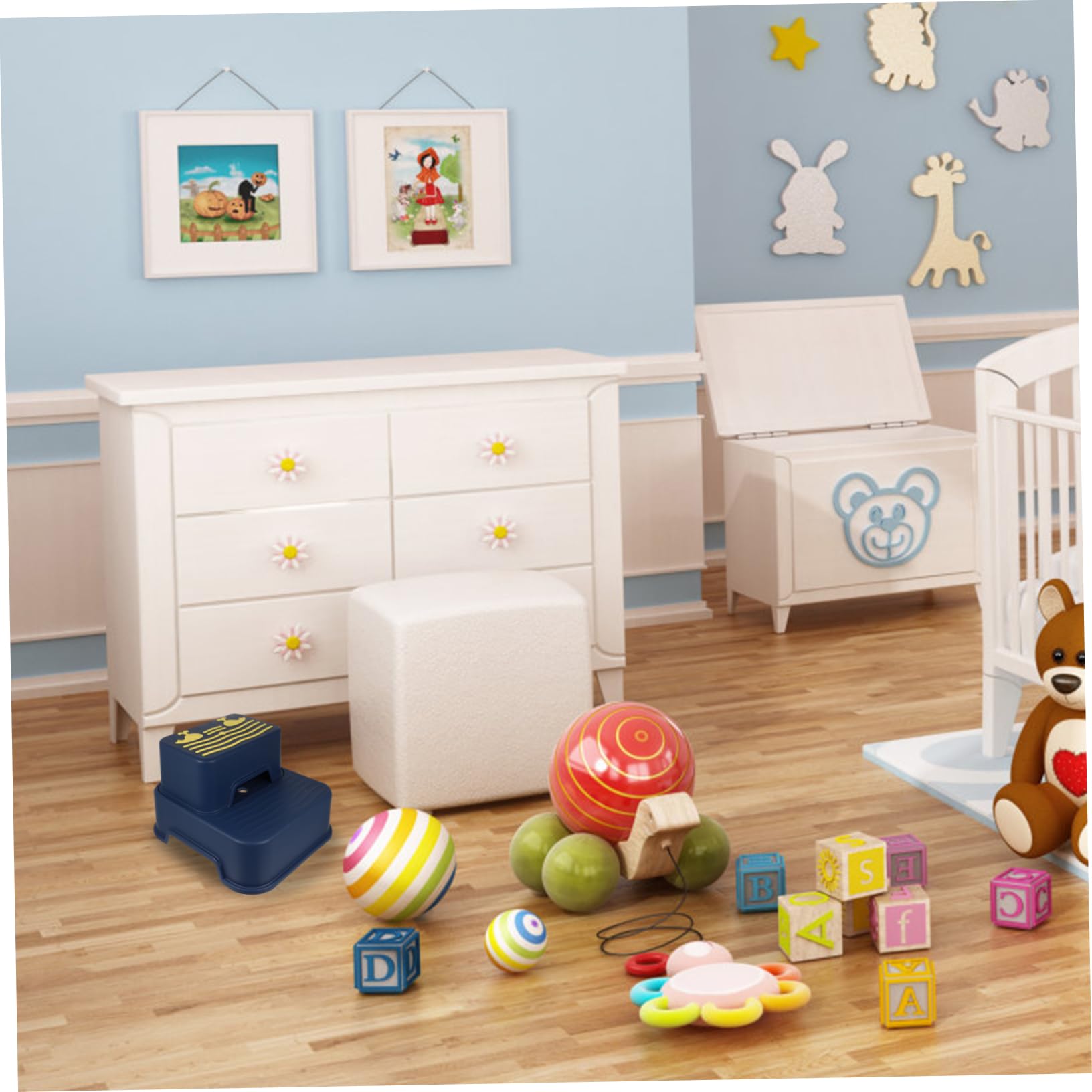 Sgabello Rialzato a 2 Livelli in Pp Tpe per Bambini Blu | Lavabo e Piano D’appoggio, Bordi Lisci e Superficie Antiscivolo, Uso Bagno e Toilette