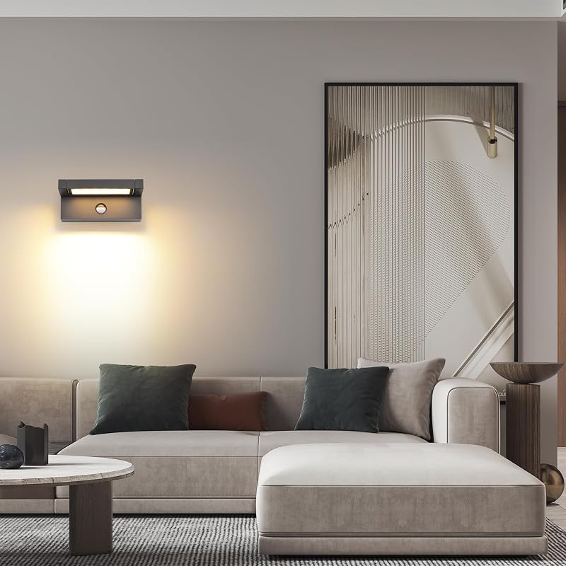 KUKAK LED Fali Lámpa Mozgásérzékelővel, 22W, IP65 Vízálló, Meleg Fehér, 350° Forgatható