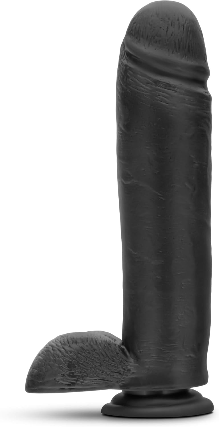 Blush Au Naturel Bold - Huge 10.5 Inch Black Dildo with Strong Suction Cup - Realistic Dual Density Penis for G Spot & Anal Play - Harness Strap-On Compatible - Adult Sex Toy for Women Men & Couples