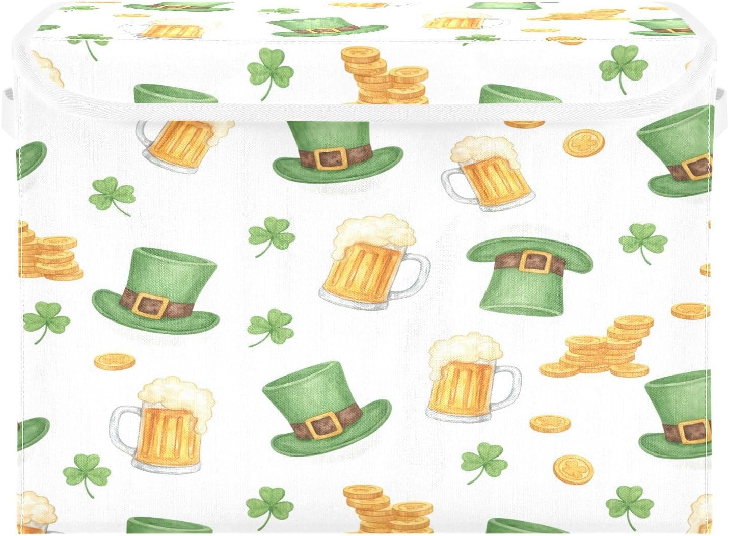 Collapsible Storage Bins with Lids Leprechaun Hats Beers Coins Foldable Fabric Organizer Baskets for Closet, Home Seasonal Decor 16.5x12.6x11.8 Inches