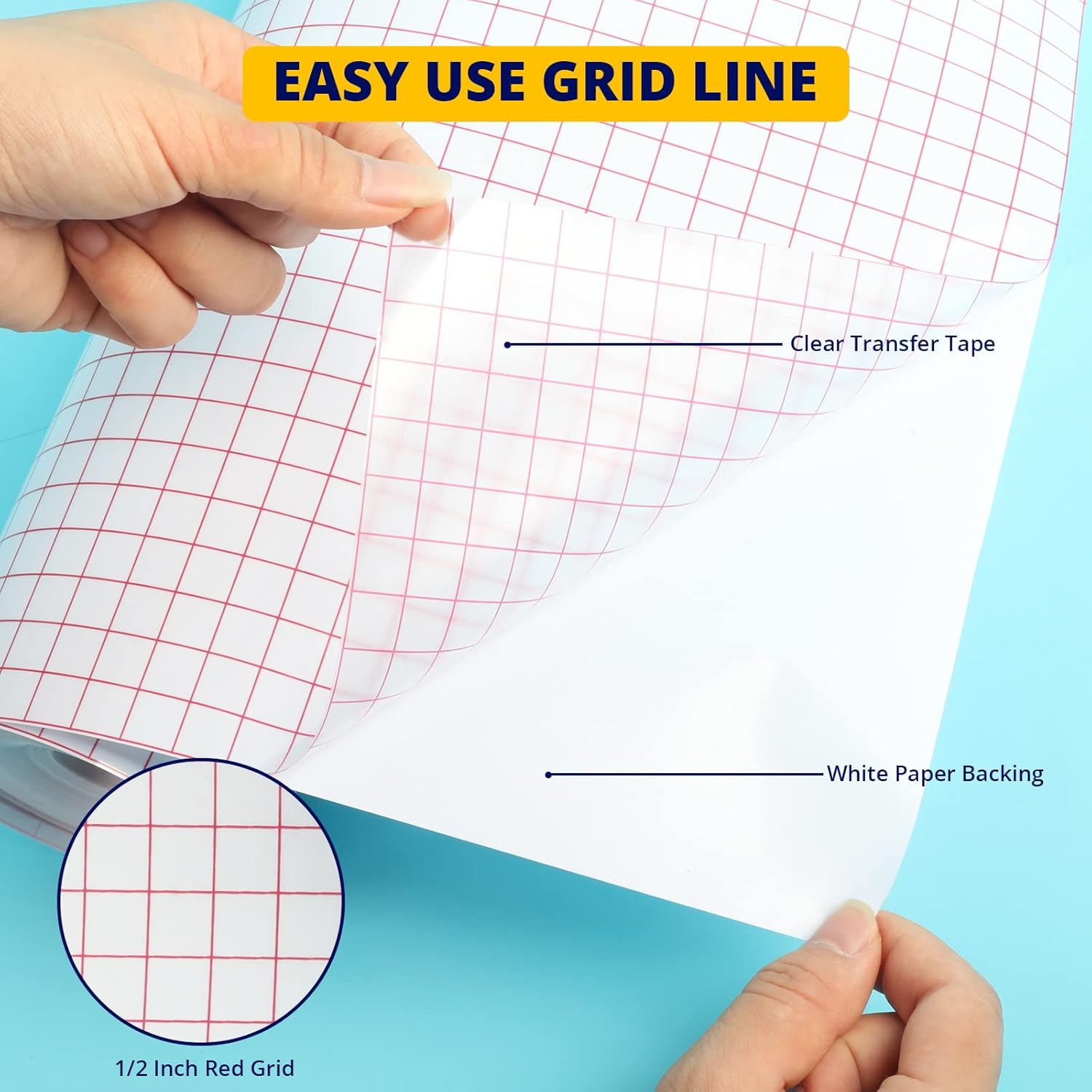 HTVRONT Transfer Tape for Vinyl - 12" x 150 FT Red Alignment Grid Clear Transfer Paper for Vinyl for Self Adhesive Vinyl - Medium Tack Vinyl Transfer Tape for Decals Signs Windows Stickers