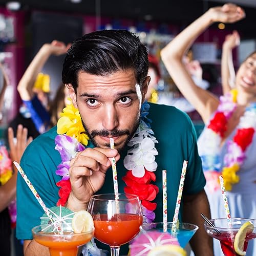 Miniatura 5 de 100 pajitas de papel de hibisco, pajitas de papel hawaianas tropicales para fiestas, cócteles, decoraciones para suministros de fiesta, cumpleaños,