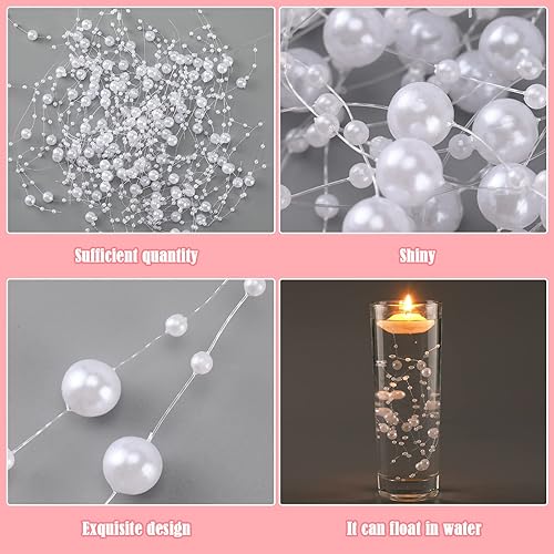 Miniatura 3 de 24 piezas de cuerda de perlas artificiales para velas flotantes cuentas de perlas sintéticas relleno de jarrón centros de mesa de boda para mesas
