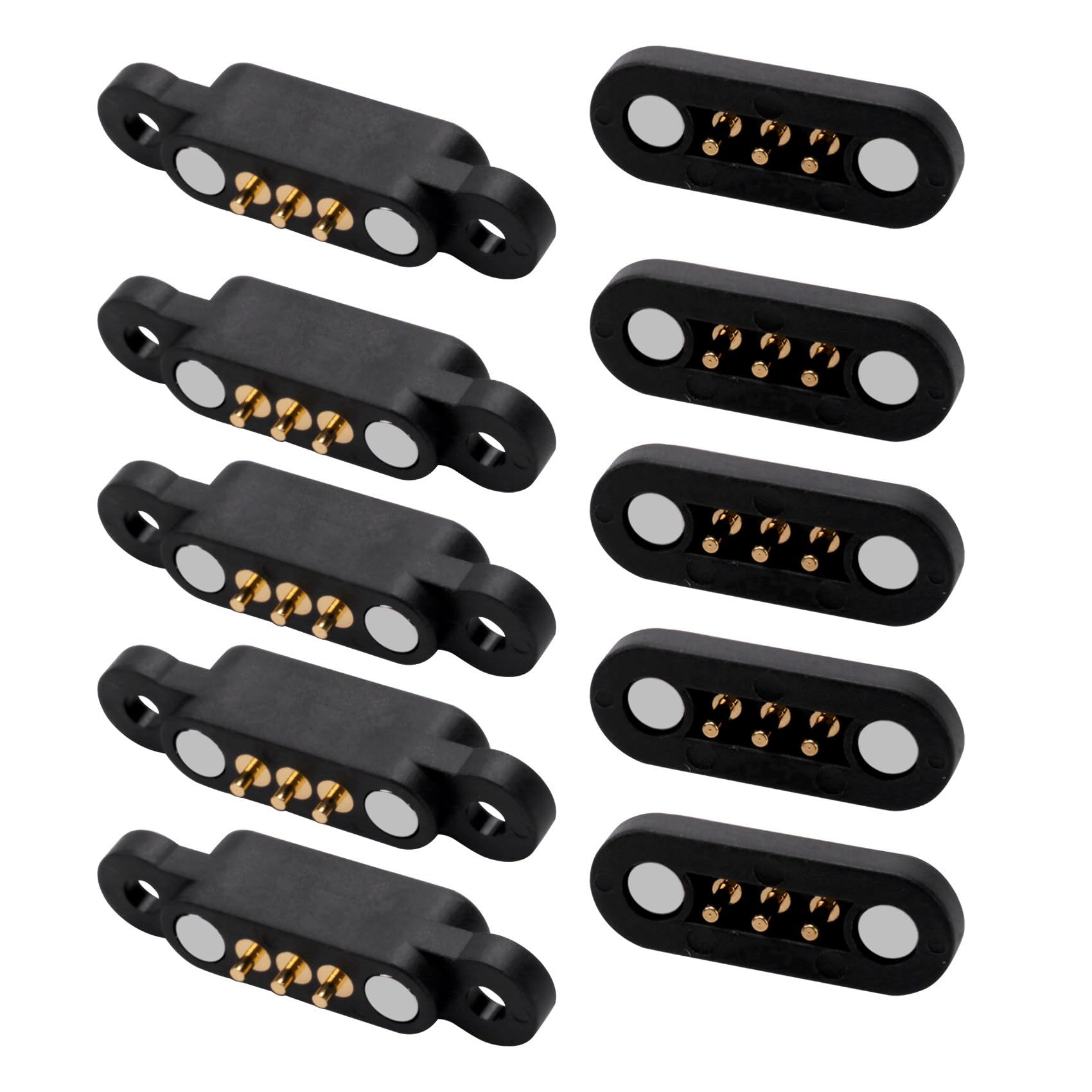 10 Pares de magnéticos Cargados por Resorte, Conector de 3 Posiciones, cuadrícula, Medida de 2,3 mm, Agujeros de Paso, Macho y Hembra