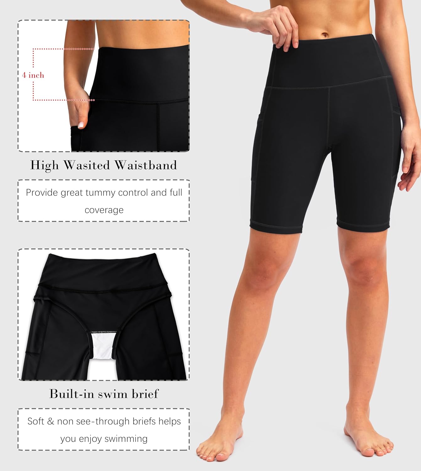 SANTINY Women's 8''/12'' High Waisted Swim Shorts with Pockets UPF50+ Long Board Swimming Shorts for Women with Liner - Image 5