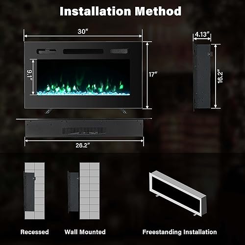 Vista 30 de Inserto de chimenea eléctrica de 50 pulgadas, montado en la pared, control remoto, diseño lineal, 750/1500W.