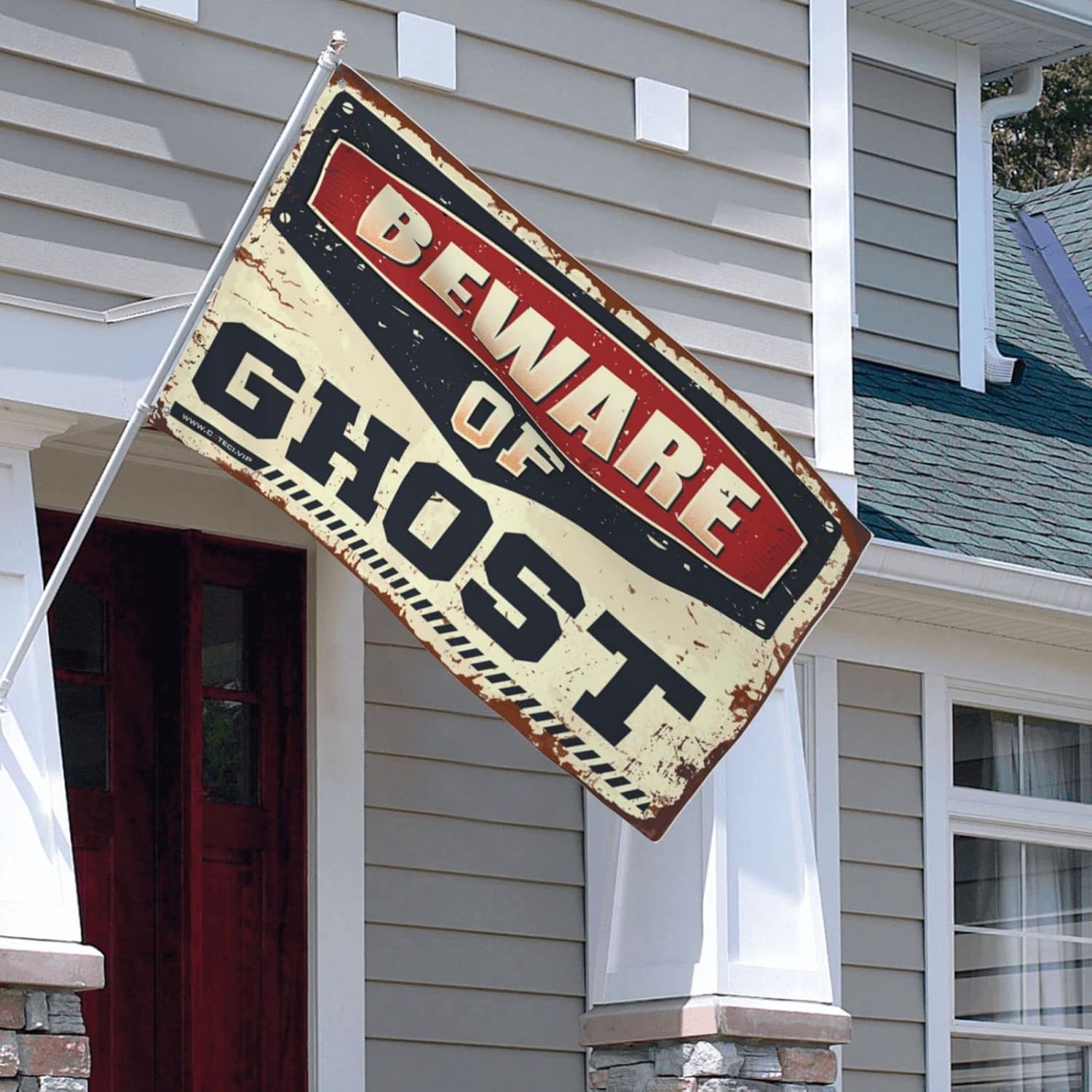 面白いキッチン装飾 幽霊の旗に気をつけてください 男 寮の部屋 女の子のための装飾(サイズ:152X244CM)