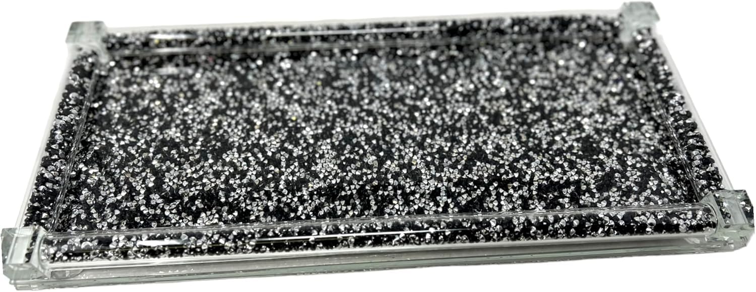 Amazing Gift Black And Silver Crushed Diamond Glass Sparkle Ornament, Bling Gift, Home Decor, Kitchen Tray Organiser Rack