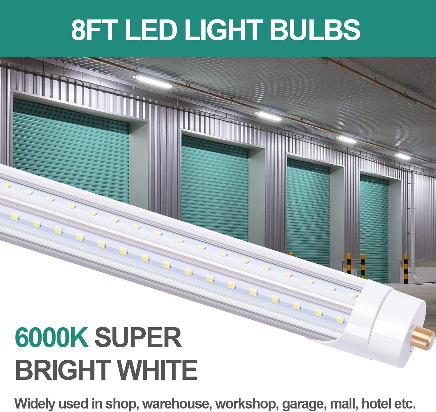 TRLIFE 8FT LED Bulbs 6000K, T8 8FT V Shape 65W FA8 LED Light Bulbs with Clear Cover(150W Fluorescent Bulbs Replacement), Dual Row L ED Chips, 7800Lm, Dual-Ended Power (4 Pack)