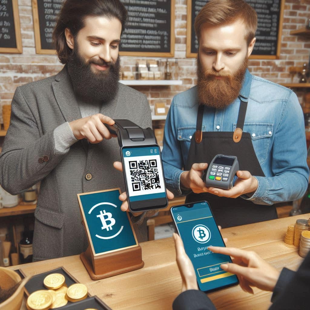 Pay with Crypto - Código QR y etiqueta NFC - Adhesivo programable de dos caras para ventana de escaparate - Promueve la innovación