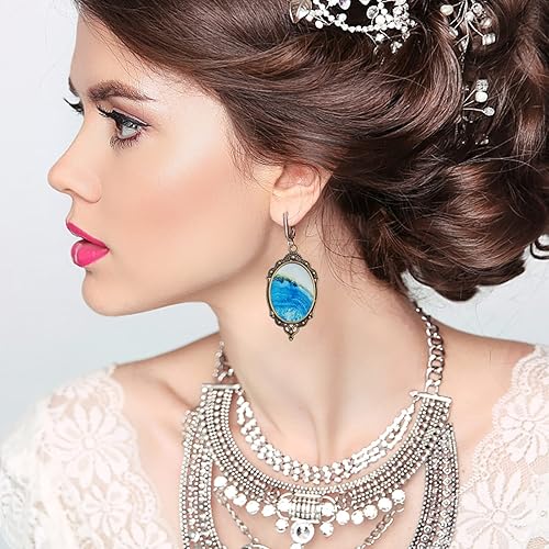 Miniatura 6 de KMOSPAD 21 bandejas colgantes de bisel en blanco, base ovalada de aleación, cabujón hueco vintage para manualidades, suministros de joyería, 7