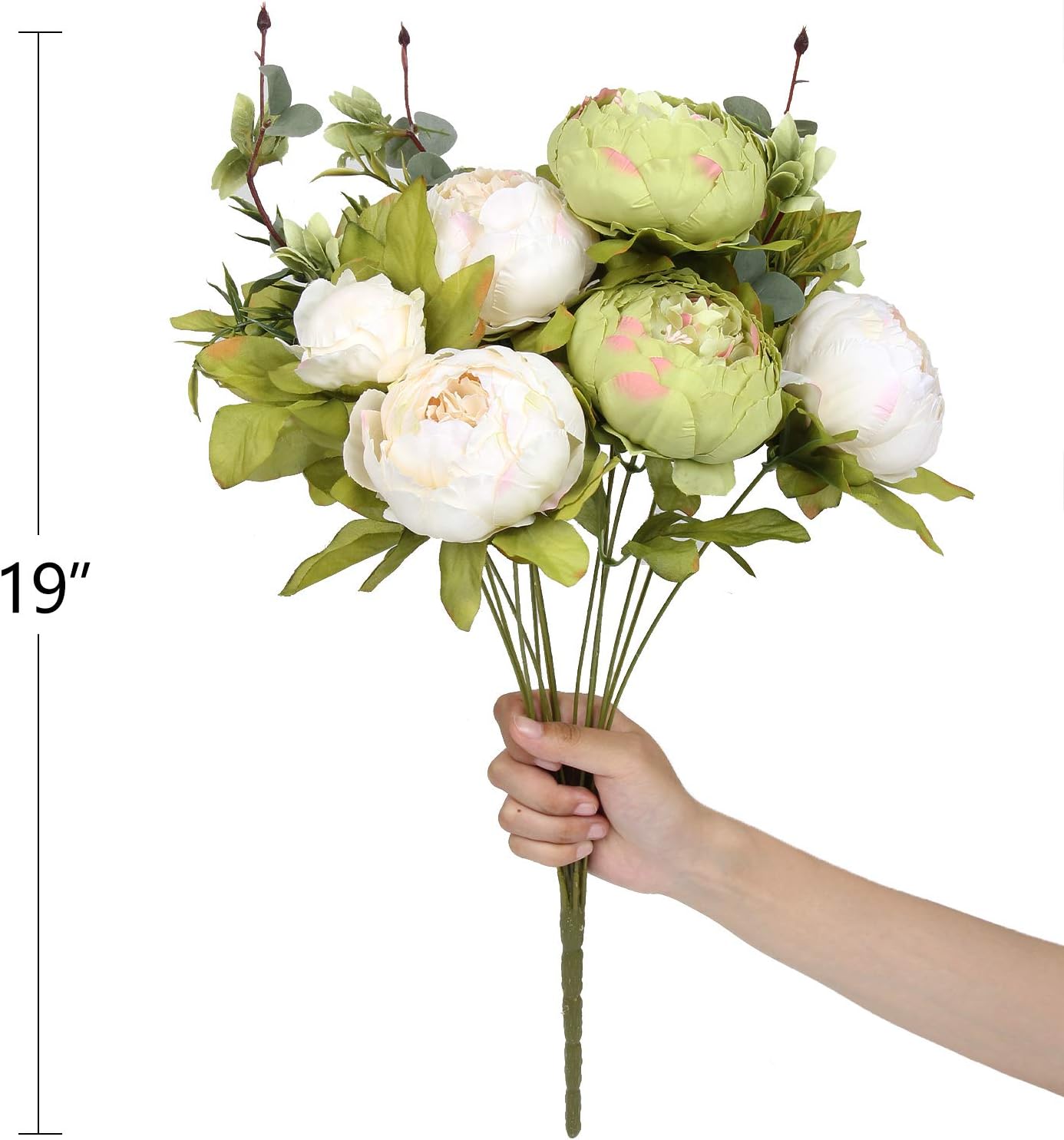 Silk Peony Bouquet Vintage Artificial Peonies Flower for Home Wedding Party Decor (1pcs, Green) image 2