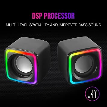Mars Gaming MSCUBE, Compact Gaming Speakers 8W, Space DSP Sound, RGB Active-Flow Lighting, Control Box, USB Connectivity + 3.5 mm Jack, Black