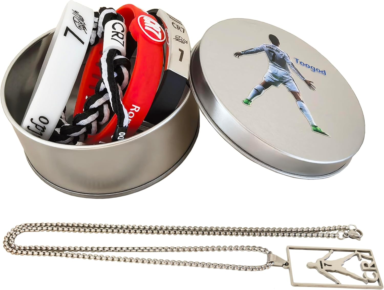 5 Pack World Soccer Cup No.7 Soccer Necklace Portugal Silicone Bracelet Hand Weave Bracelet #7 Sports Wristband Number 7 Jersey Gift Box.