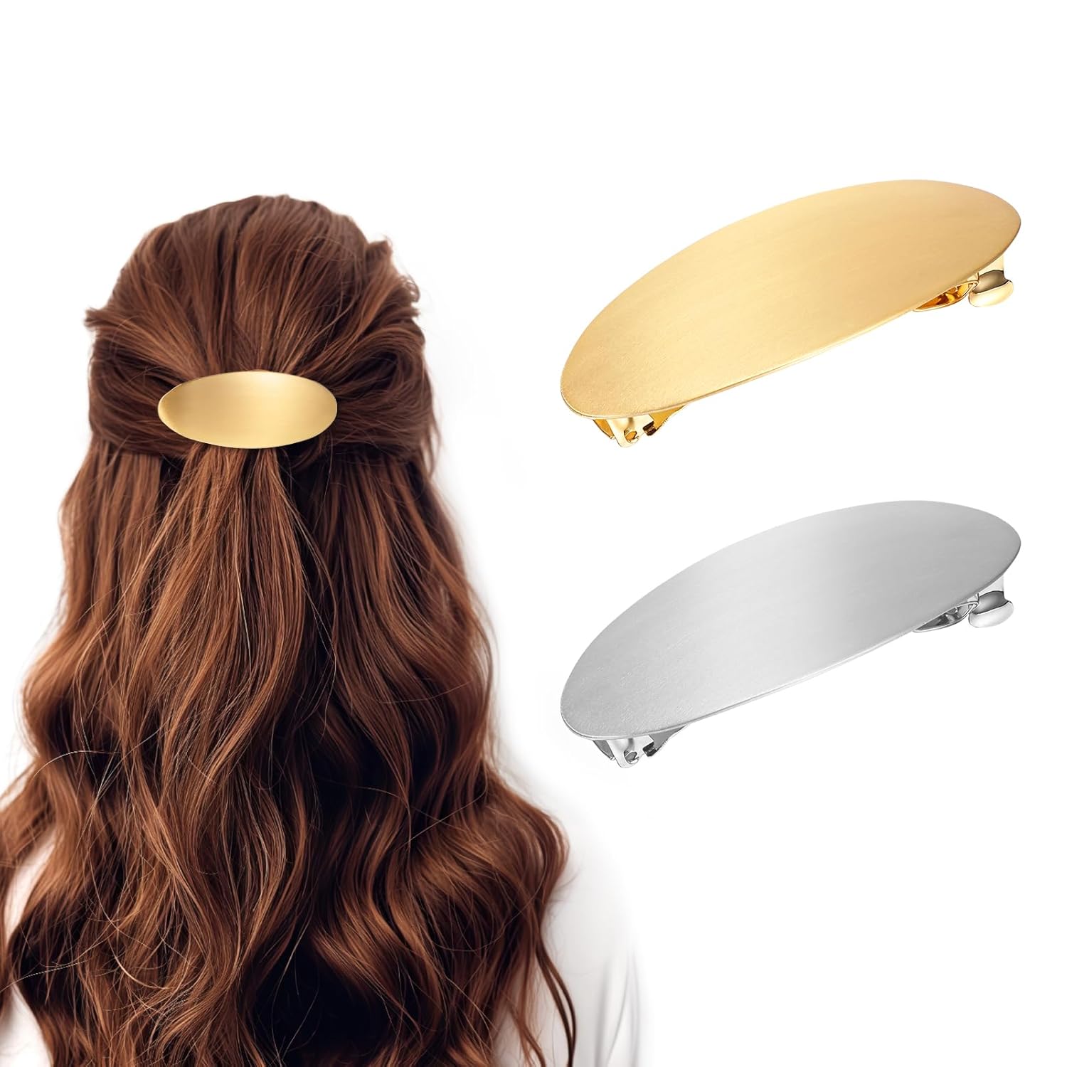 Mabor Gold Hair Barrettes for Women, French Metal Large Non-Slip Hair Clips, Vintage Clasp for Thick Long Hair Wedding Prom Formal Accessories