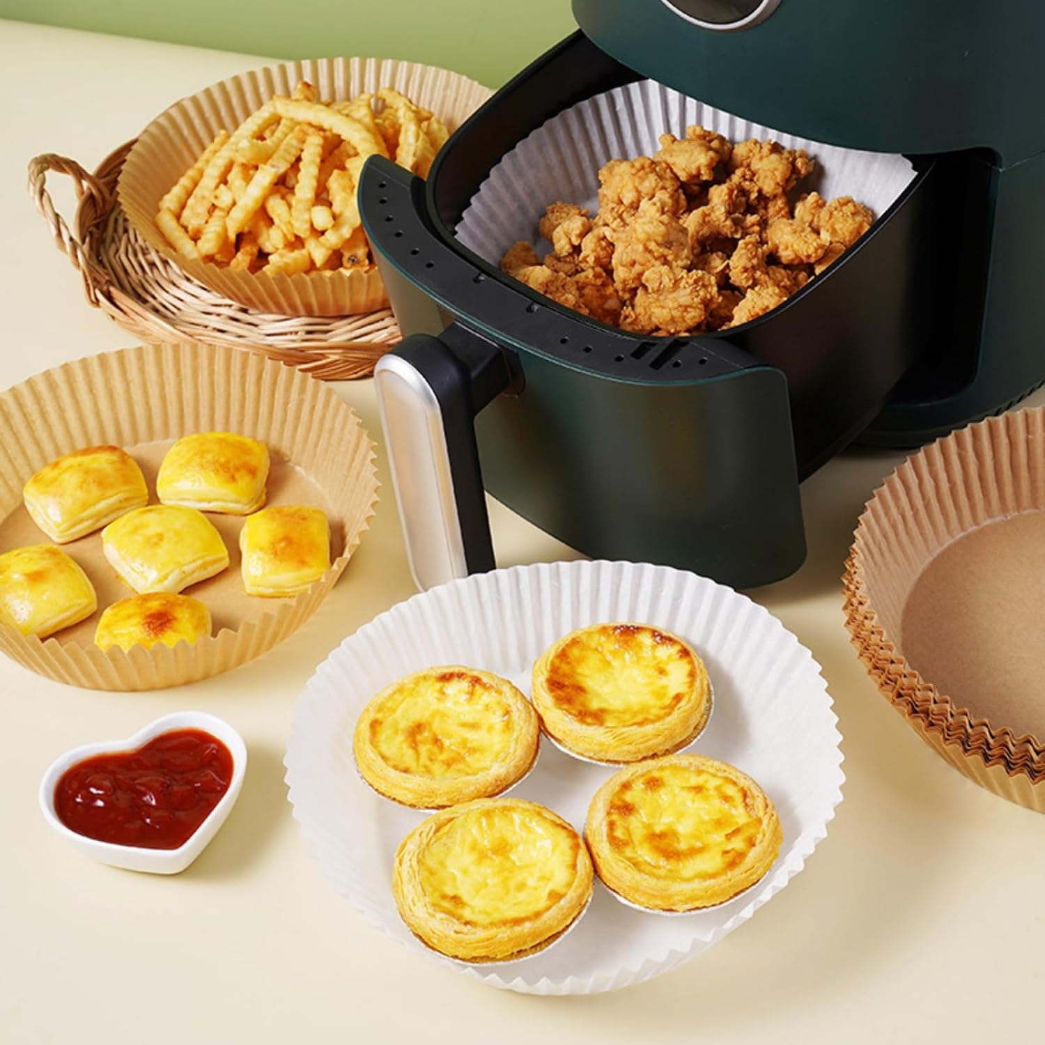 ANIS·KEBBR Disposable Air Fryer Liners Non-Stick Unbleached Paper For Microwave Baking Roasting, 100Pcs