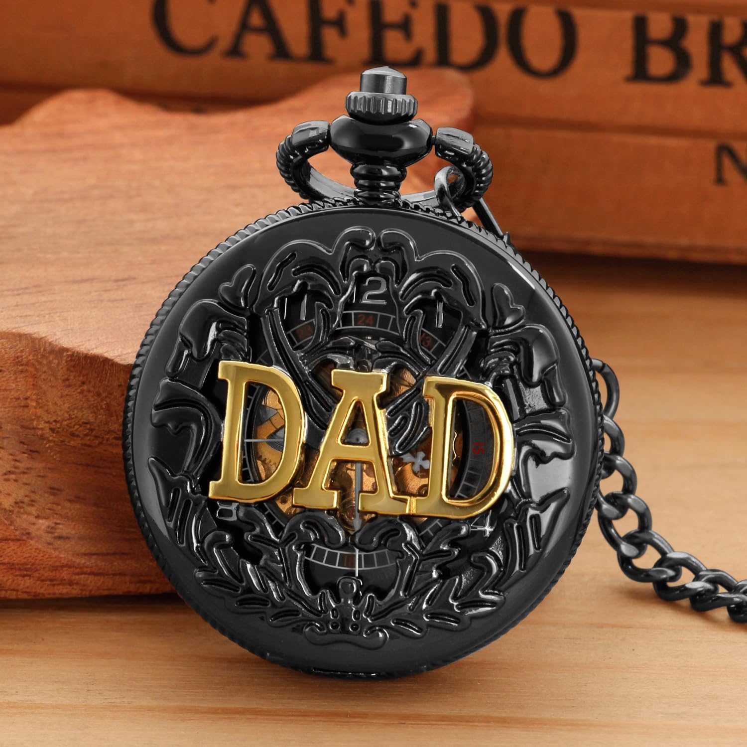 Men's Black Arabic Numerals Mechanical Pocket Watch with Chain,Mechanical Pocket Watches for Men