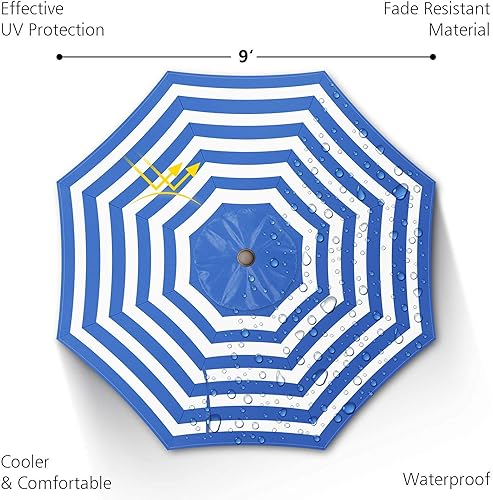 Miniatura 10 de Sombrilla de patio de 7.5 pies9 pies, sombrilla de piscina con protección UV con poste resistente, sombrilla para exteriores con botón de