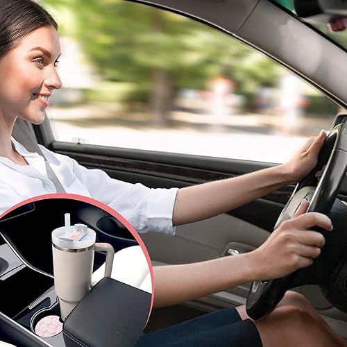 Miniatura 5 de 6 posavasos de automóvil con lazo rosa, posavasos para portavasos con ranura para los dedos, accesorios antideslizantes para el interior del