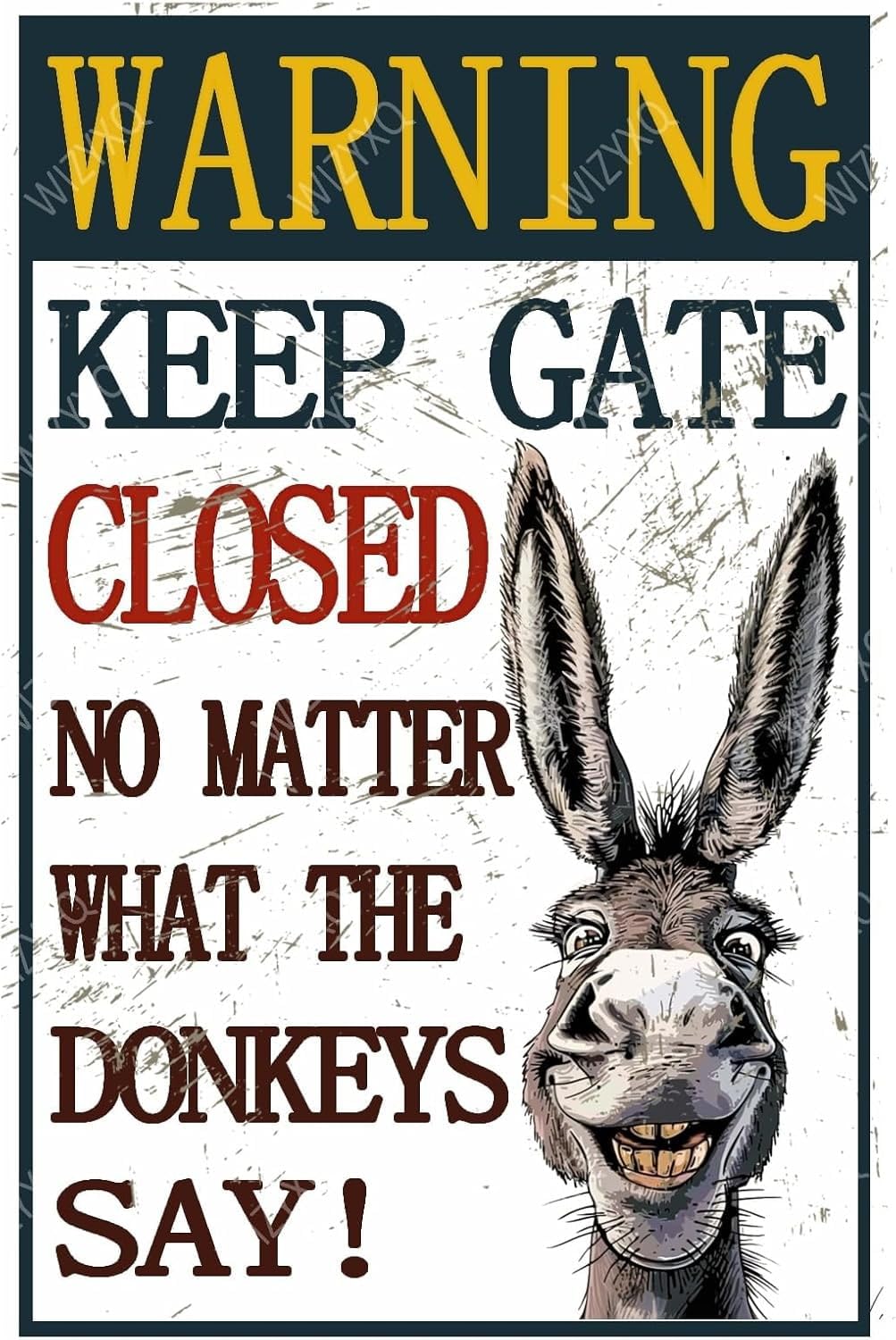 (2-Pack) Metal Tin Sign Sign: Keep Gate Closed - Funny Donkey Sign, Vintage Tin, Retro Wall Decor for Farmhouse, 8x12 Inches