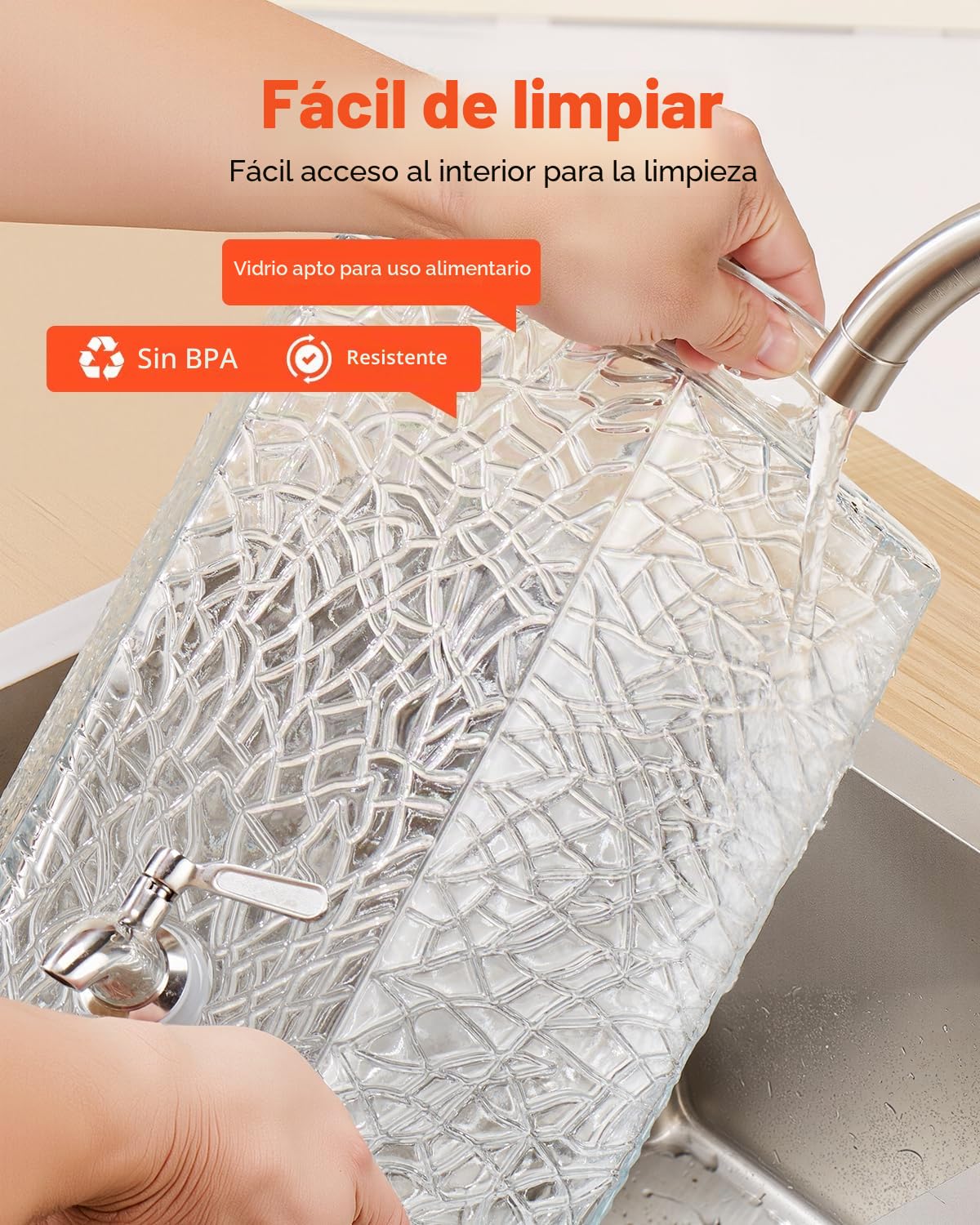 VEVOR Dispensador de Bebidas 10 L para Fiestas, Dispensador de Zumo de Cristal con Soporte Metálico y Grifo de Acero Inoxidable, Ideal para Té Helado, Limonada, Zumo y Agua, 400 x 210 x 210 mm
