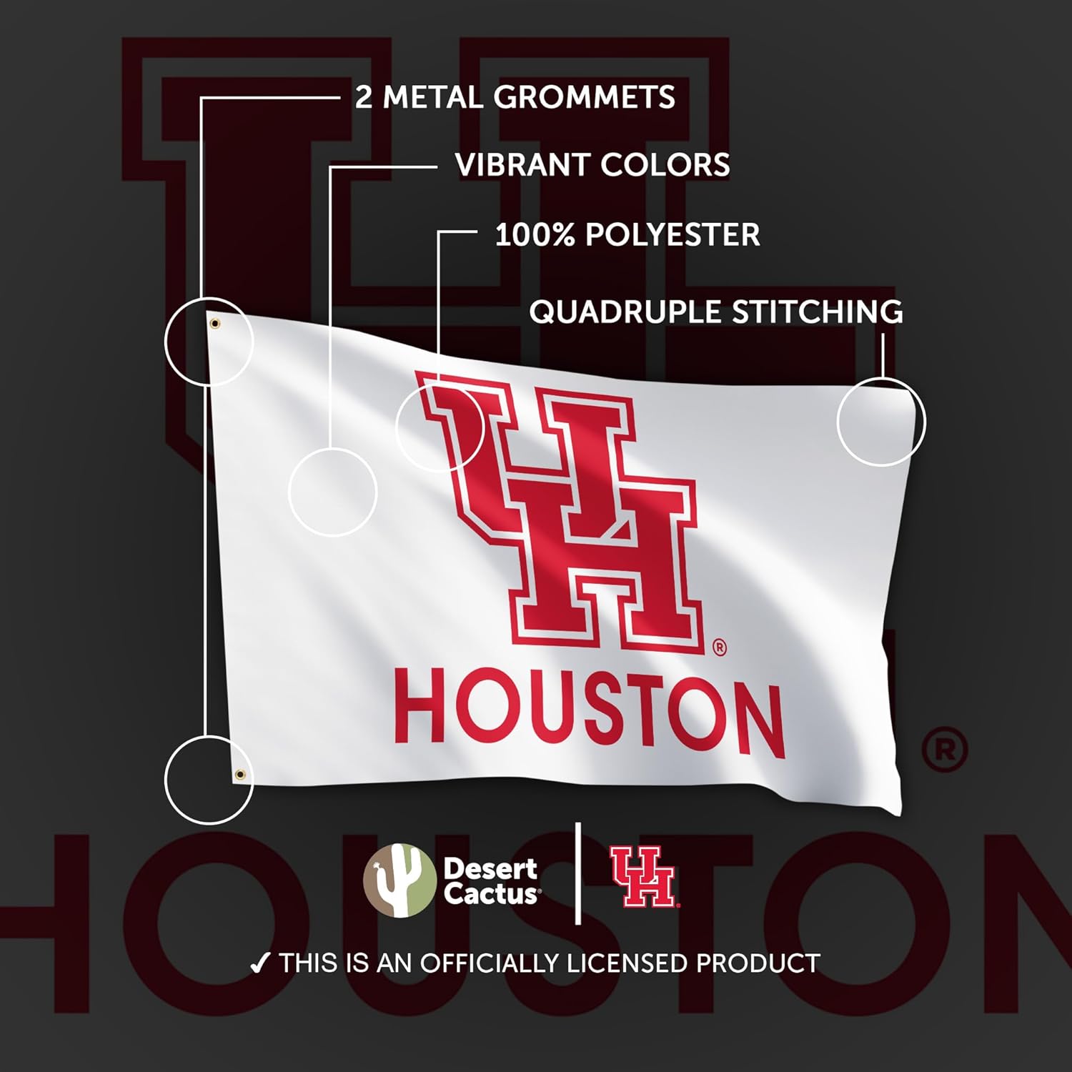 Desert Cactus University of Houston 100% Polyester Indoor Outdoor 3x5 feet Banner Cougars UH (Flag E) - Image 4